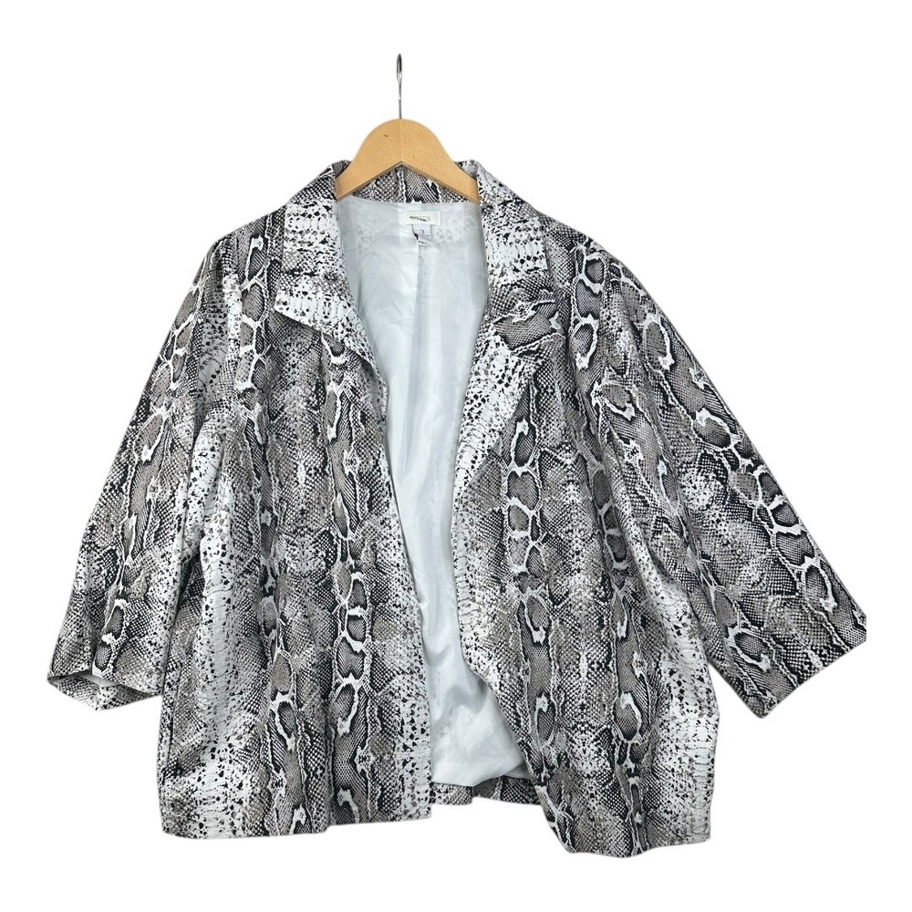 Chicos Snake Print Open Cardigan size 3 XL Black/White